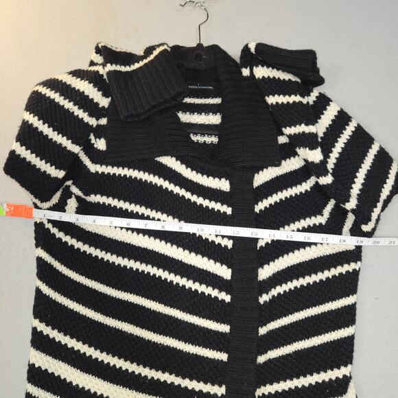 Moda International Womens M Wool Long Cardigan Sweater Duster Striped Zip Knit - Picture 9 of 13